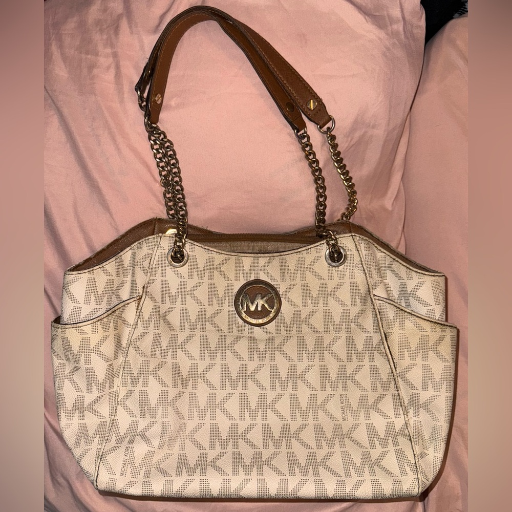 Michael Kors Beige and Brown Shoulder Bag